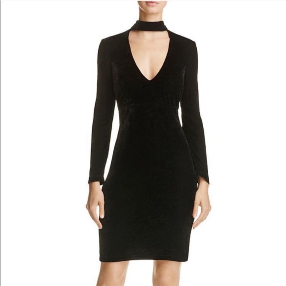 Bardot Black Crushed Velvet Choker V-Neck Dress